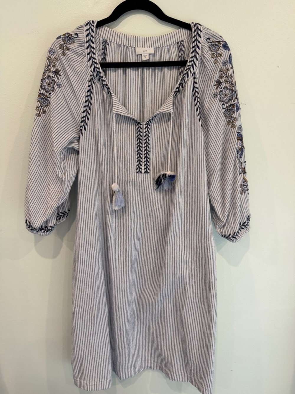 J. Jill Embroidered Striped Tunic Dress in Blue and White